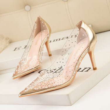 Transparent Cutout Pearl Shining Rhinestone Women's Shoes